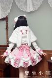 Back View of Official Alice Girl ～Frosting Bunny～ Winter Lolita Dress and Cape at White Color with Pink Bows - my-lolita-dress.com