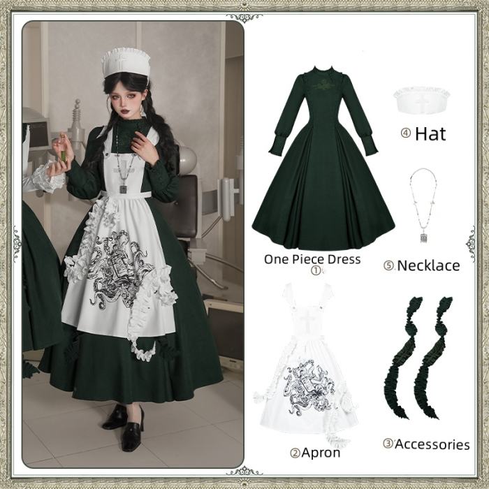 Withpuji Abyssal Clinic Gothic Embroidery Green Lolita JSK