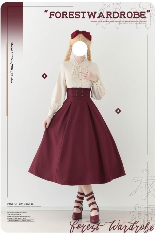 Official Forest Wardrobe ～The Contract～ Skirt featuring vertical stripes and supportive fish-bone corset waist detailing red color - my-lolita-dress.com