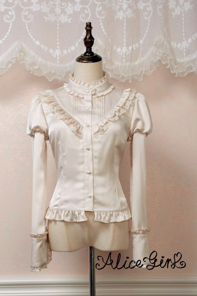 Official Alice Girl ～Honor Guard Celebration～ Preppy Style Blouse with a contrast collar, bow tie, and elegant lace-trimmed cuffs - my-lolita-dress.com