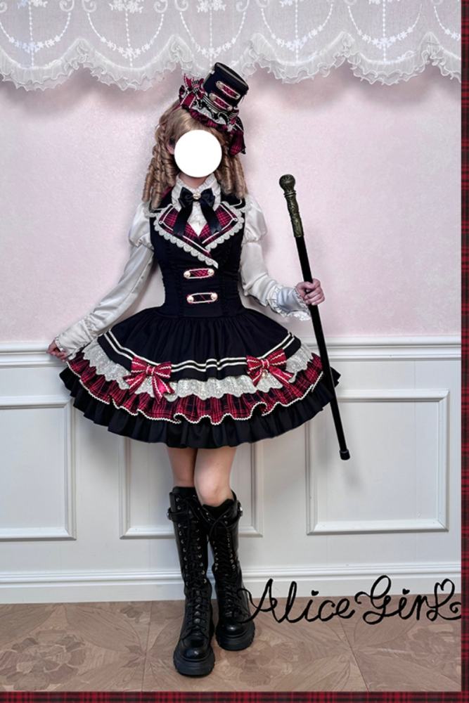 Complete Alice Girl ～Honor Guard Celebration～ Military Lolita set with JSK, short coat, and matching mini top hat in a retro academy aesthetic - my-lolita-dress.com