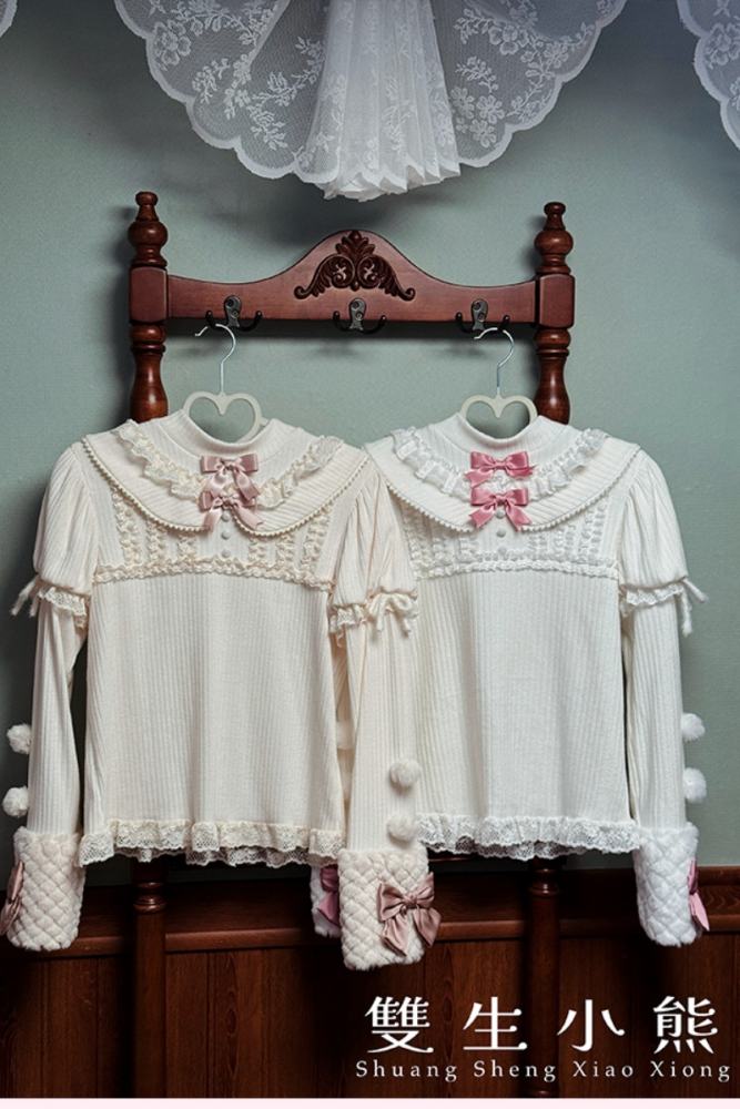 Official Alice Girl ～Frosting Bunny～ Sweet Lolita Blouse beige color with pink bows - www.my-lolita-dress.com