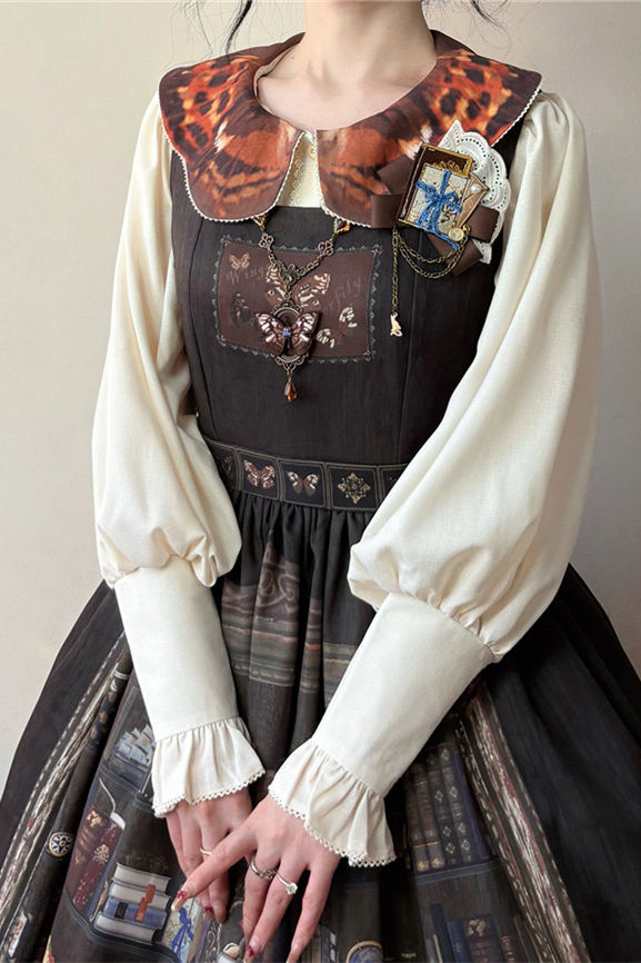 Official Miss Point ～German Bookshelf～ Classic Lolita Blouse with Orange Collar - my-lolita-dress.com