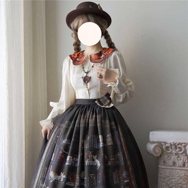 Official Miss Point ～German Bookshelf～ Classic Lolita Blouse with Orange Collar - my-lolita-dress.com