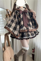 Caramel Cocoa Classic Plaid Lolita Cape, Dress and Accessories