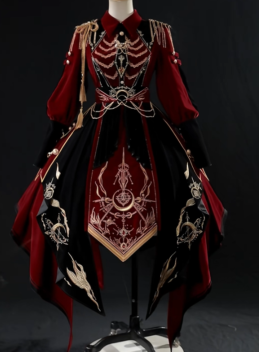 Yingluofu ~Holy Skeleton~ Military Red Long Sleeve Lolita OP Dress