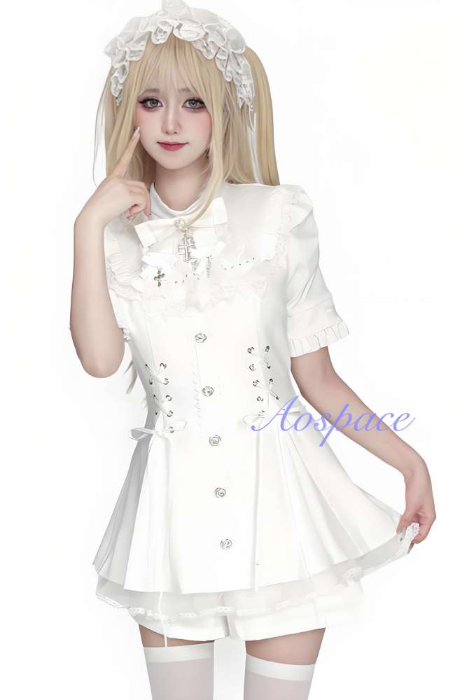 AO Space Snowfall Time Short Sleeve Blue Set Jirai Kei Clothes