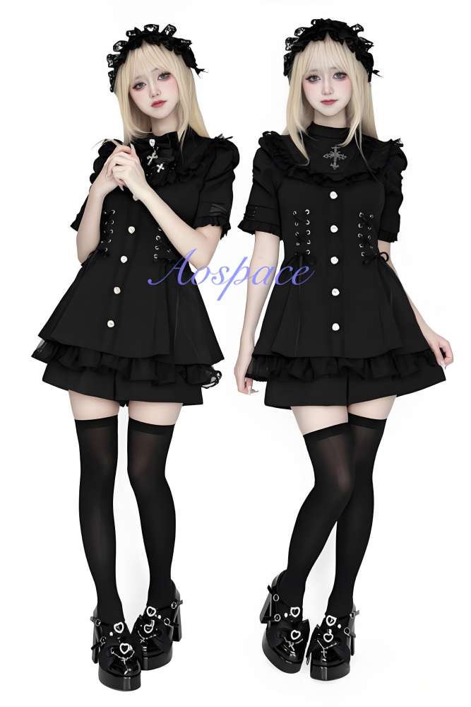 AO Space Snowfall Time Short Sleeve Blue Set Jirai Kei Clothes