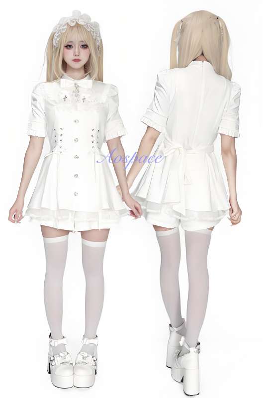 AO Space Snowfall Time Short Sleeve Blue Set Jirai Kei Clothes