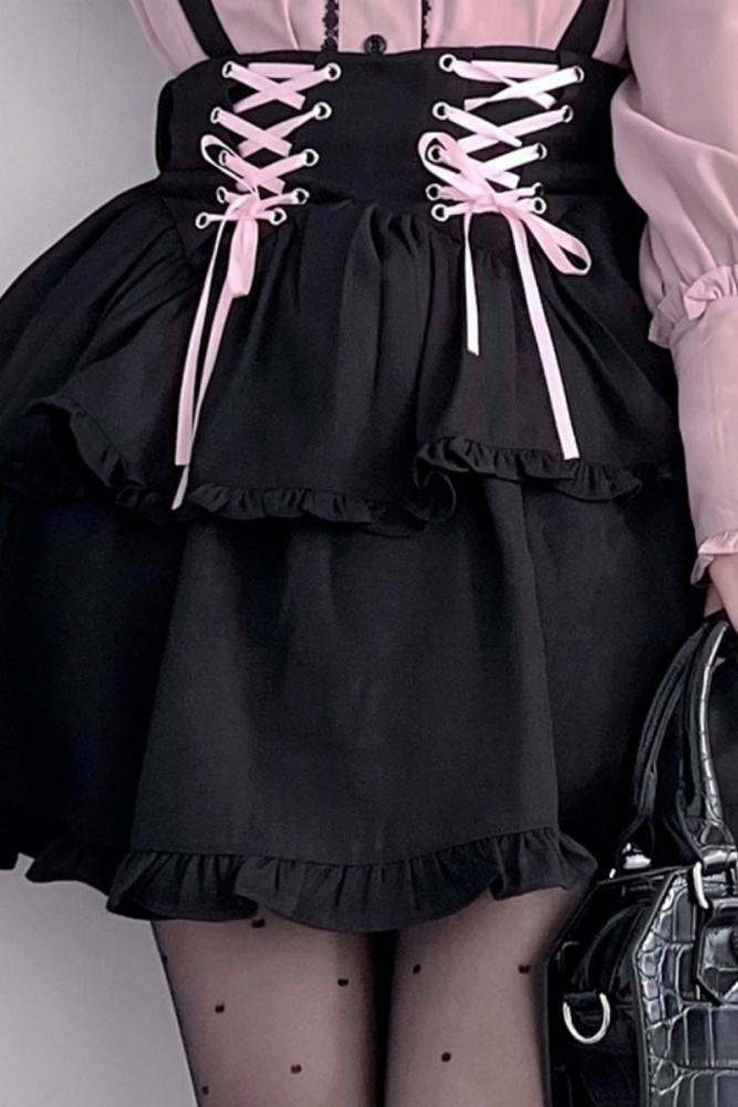Angel Share Lacework Blouse Black Skirt Set Jirai Kei Fashion