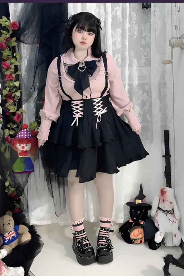 Angel Share Lacework Blouse Black Skirt Set Jirai Kei Fashion