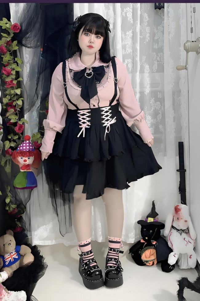 Angel Share Lacework Blouse Black Skirt Set Jirai Kei Fashion