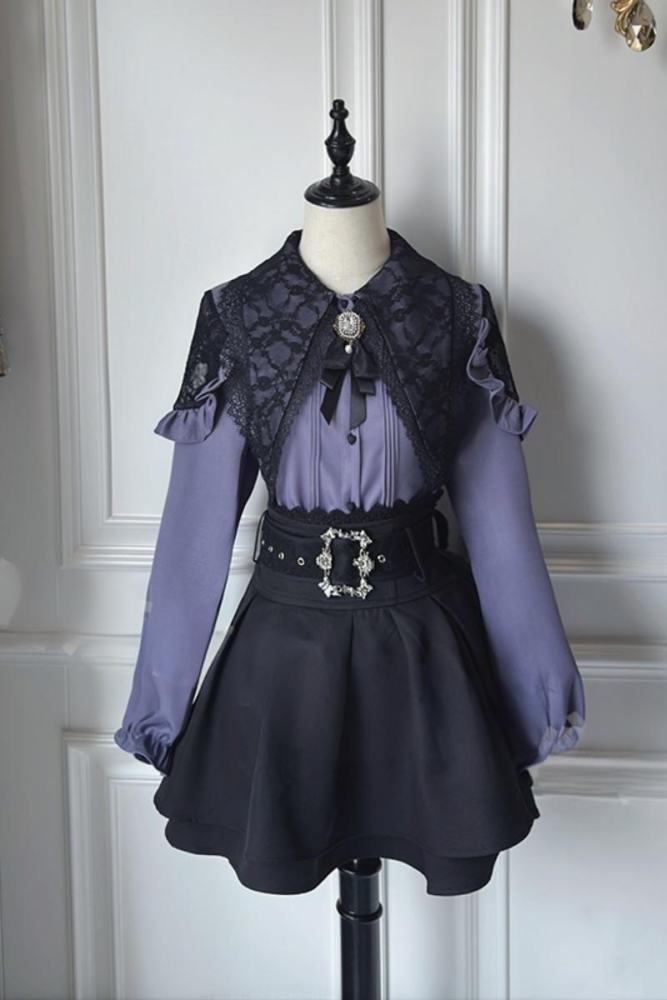 Angel Share Hollowed Blouse Kuro Skirt Set Jirai Kei Clothes