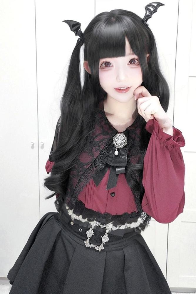 Angel Share Hollowed Blouse Kuro Skirt Set Jirai Kei Clothes