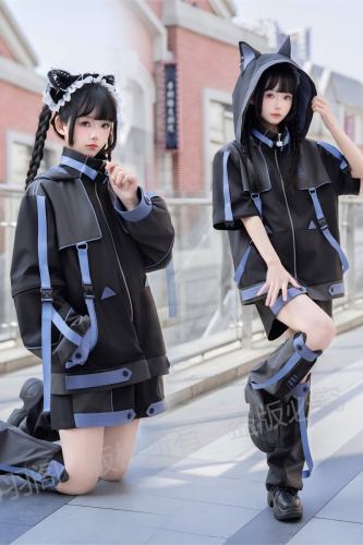 Genu Pavilion Machinery Cyberpunk Black Set Jirai Kei Clothing
