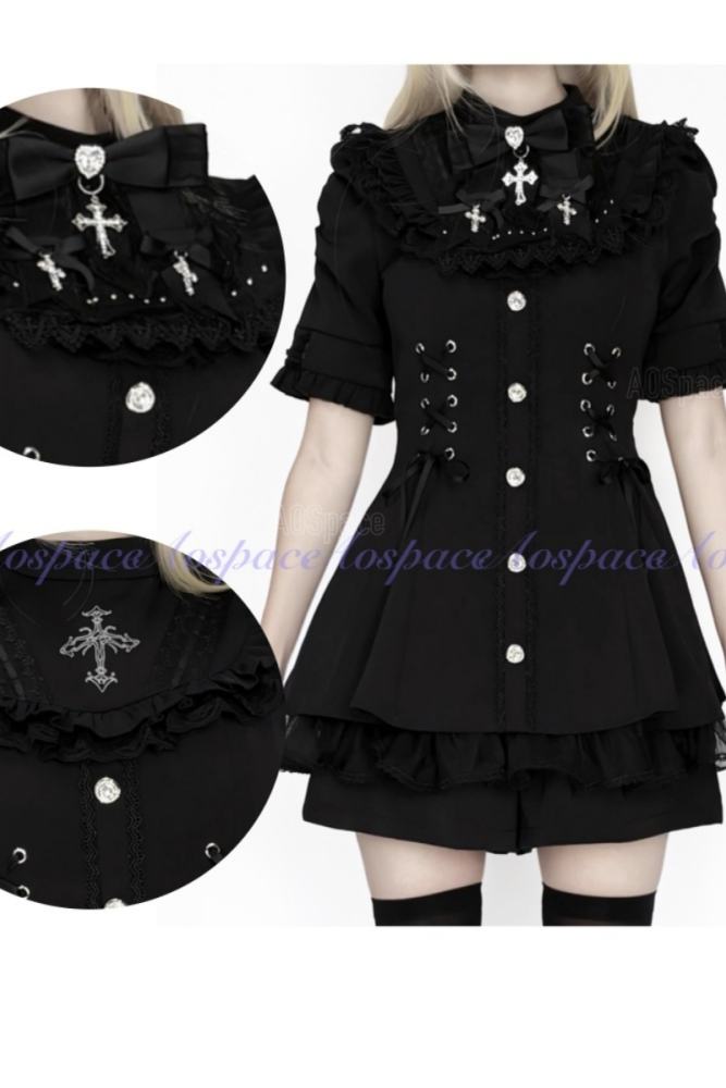 AO Space Snowfall Time Short Sleeve Blue Set Jirai Kei Clothes