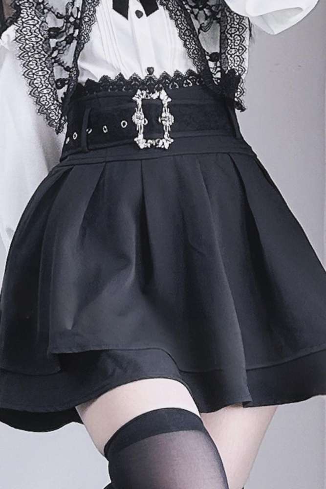Angel Share Hollowed Blouse Kuro Skirt Set Jirai Kei Clothes