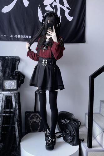 Angel Share Hollowed Blouse Kuro Skirt Set Jirai Kei Clothes