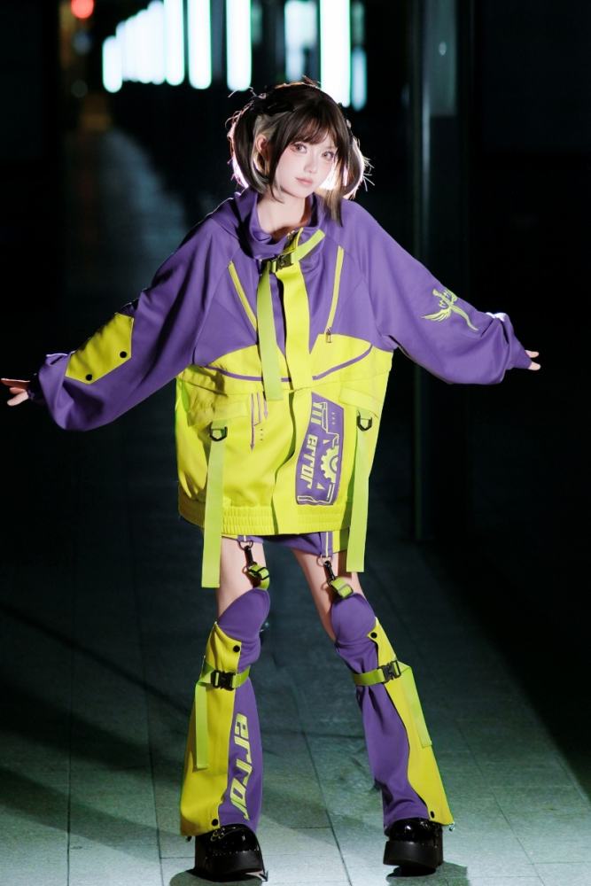 Genu Pavilion Machinery Cyberpunk Black Set Jirai Kei Clothing