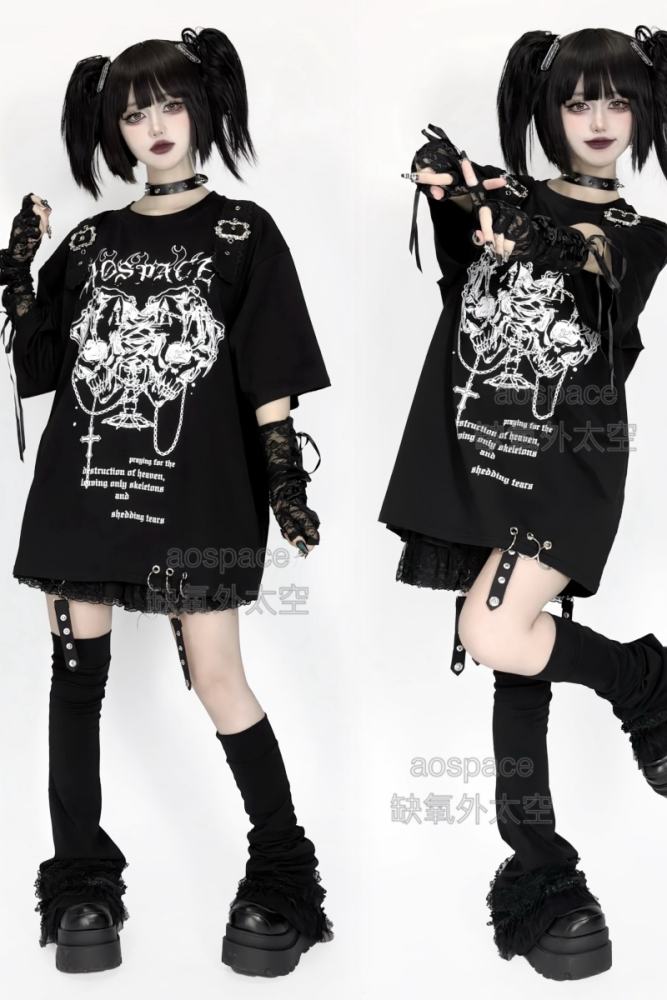 AO Space The Netherworld Punk Print T Shirt Jirai Kei Fashion