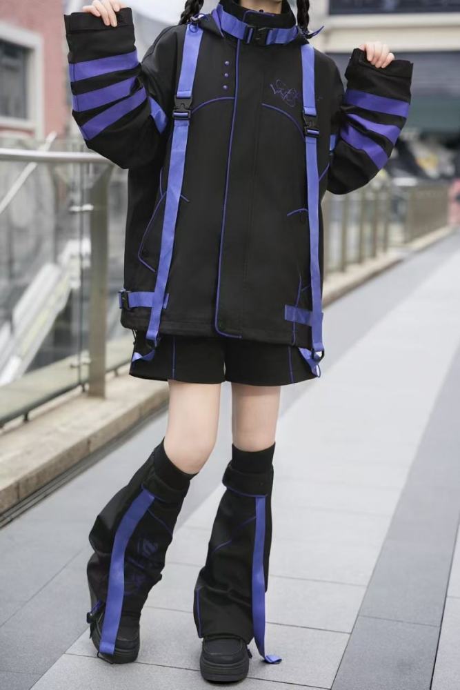 Genu Pavilion Machinery Cyberpunk Black Set Jirai Kei Clothing