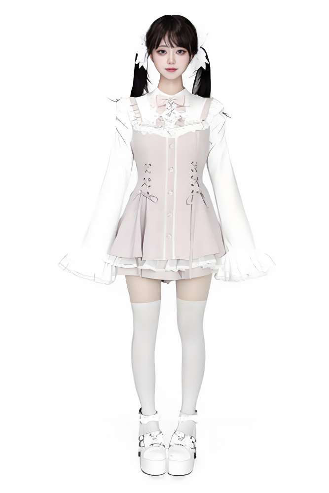 AO Space Snowfall Time Retro Cross White Set Jirai Kei Clothing