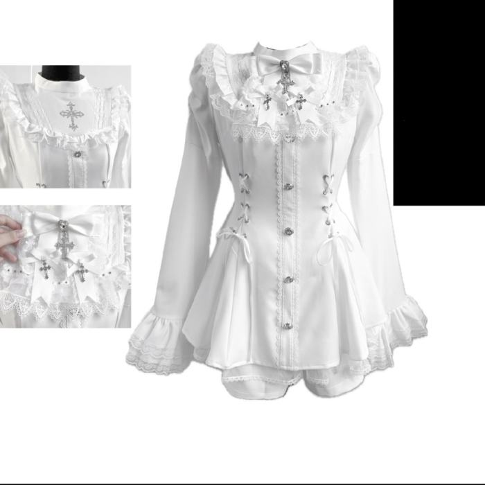AO Space Snowfall Time Retro Cross White Set Jirai Kei Clothing