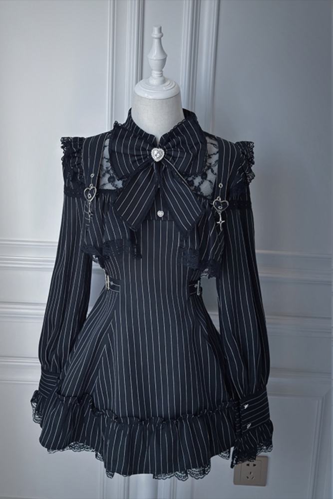 Angel Share Stripe Lacework Purple Set Jirai Kei Outfits