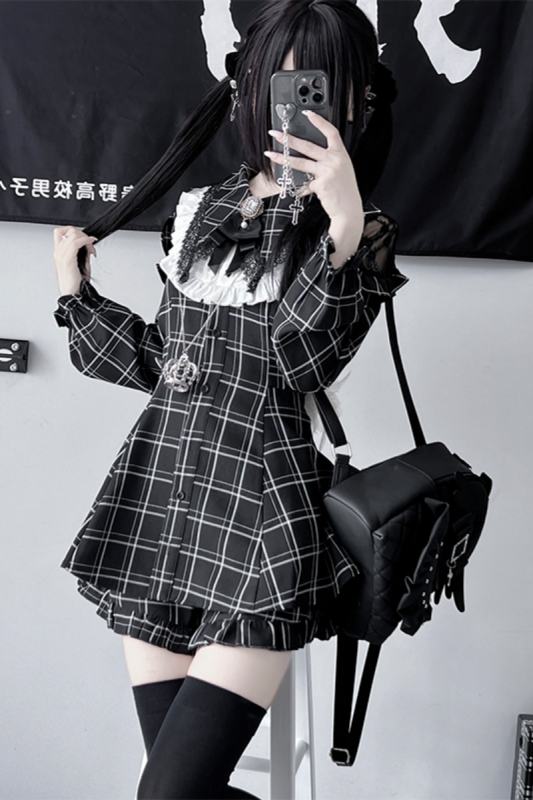 Angel Share Kuro Plaid Set Jirai Kei Clothing