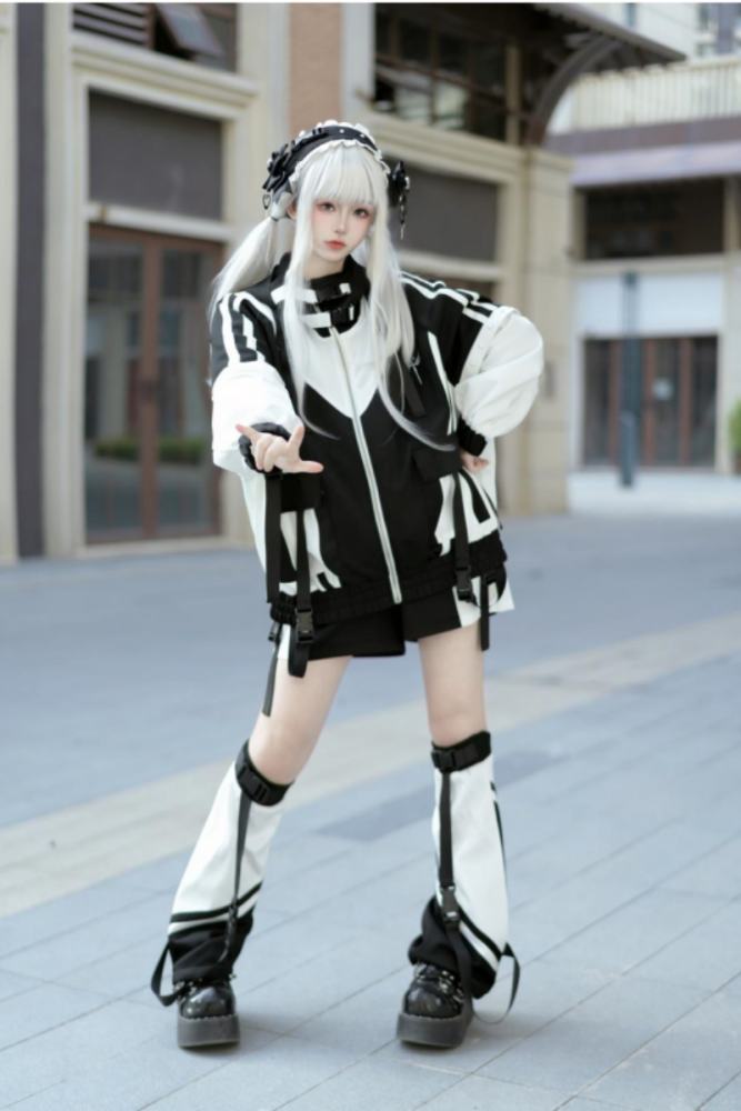 Genu Pavilion Machinery Cyberpunk Black Set Jirai Kei Clothing
