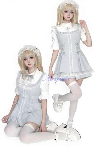 AO Space Snowfall Time Short Sleeve Blue Set Jirai Kei Clothes