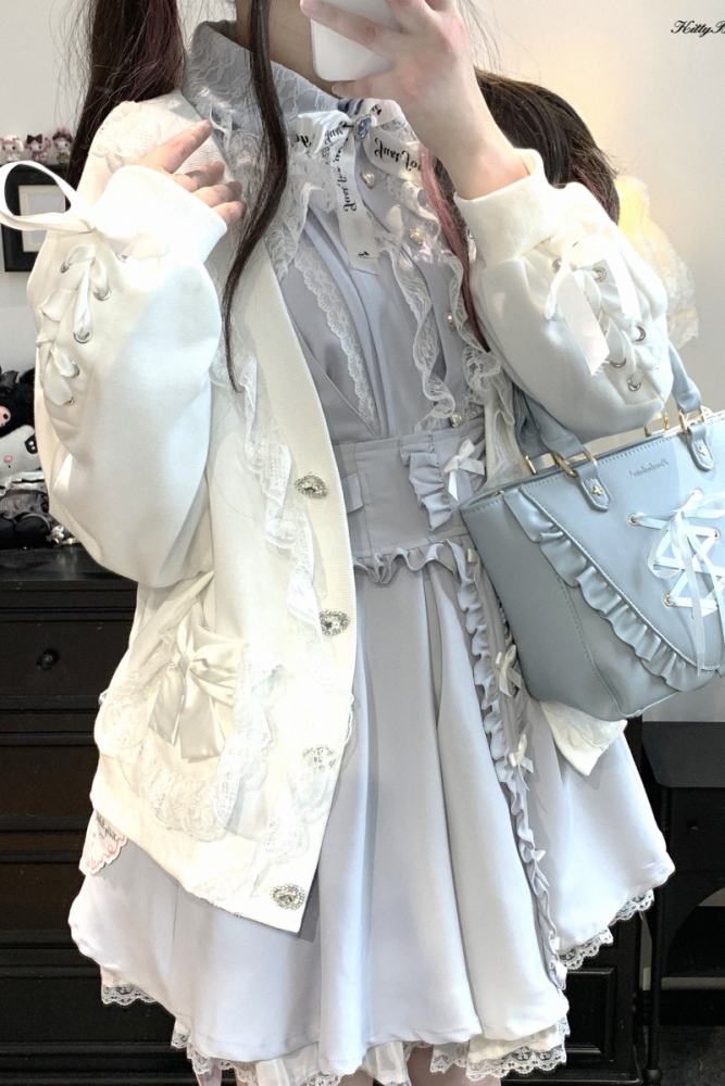 Kitty Bxllet Ribbon Party Pink Cardigan Jirai Kei Clothes