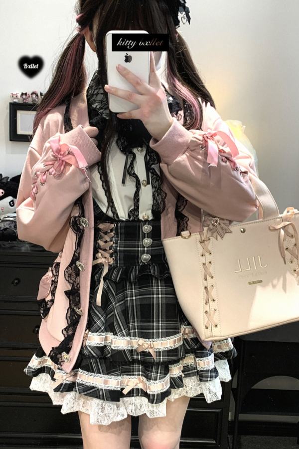 Kitty Bxllet Ribbon Party Pink Cardigan Jirai Kei Clothes