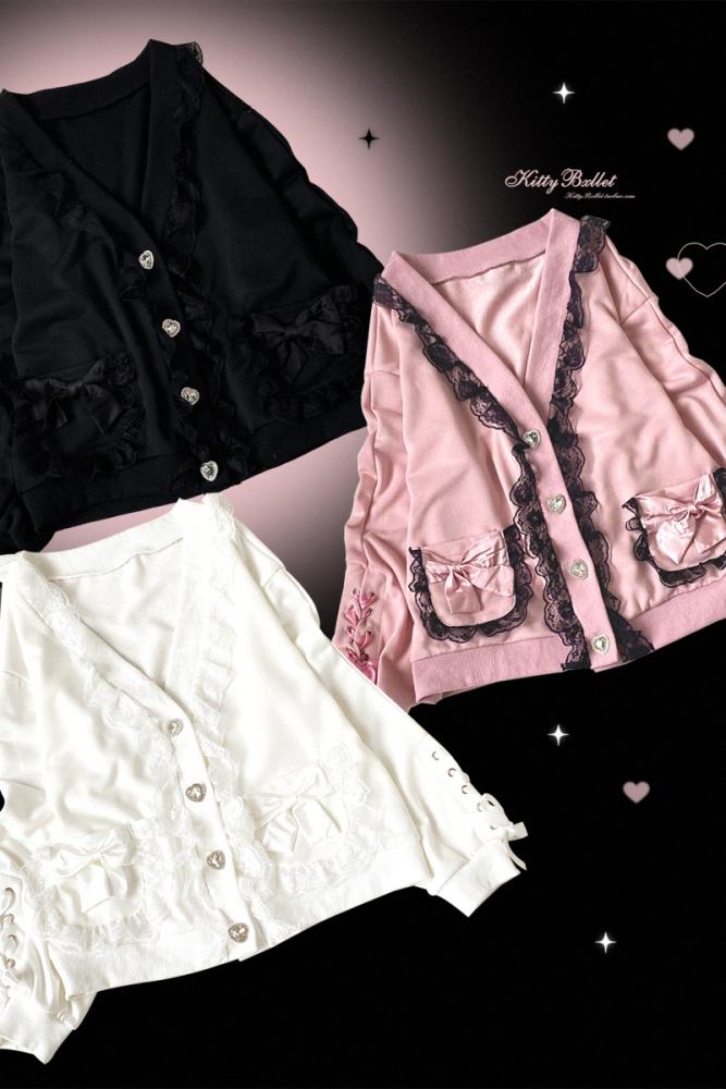 Kitty Bxllet Ribbon Party Pink Cardigan Jirai Kei Clothes