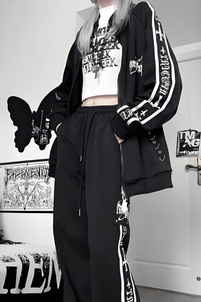 Tricuspid C Speeding Mirror Subculture Prints Sportswear Jirai Kei Outfits