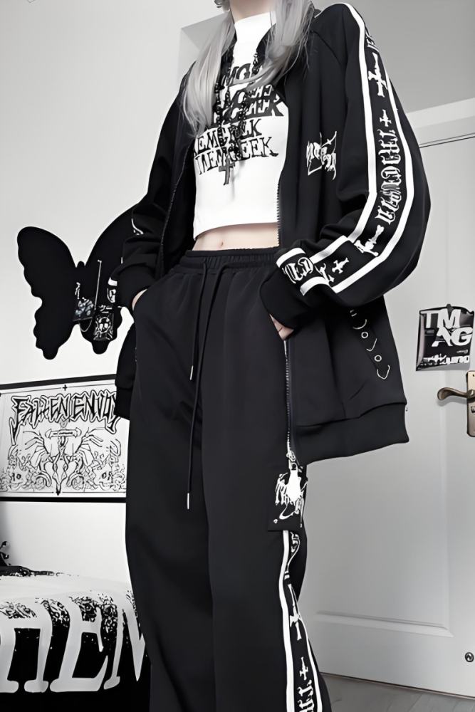 Tricuspid C Speeding Mirror Subculture Prints Sportswear Jirai Kei Outfits
