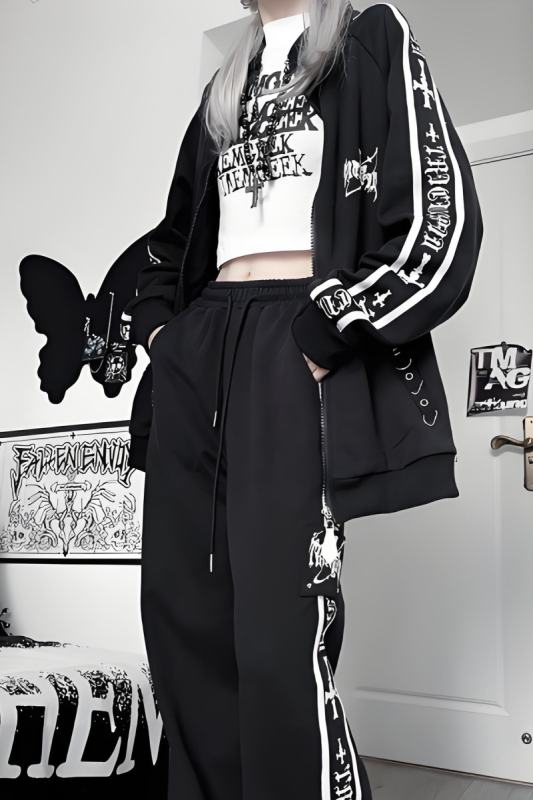 Tricuspid C Speeding Mirror Subculture Prints Sportswear Jirai Kei Outfits