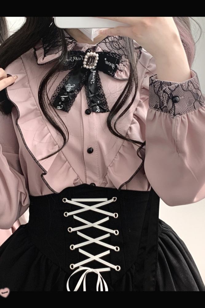 Kitty Bxllet Ruffled Kuro Long Sleeve Blouse Jirai Kei Fashion