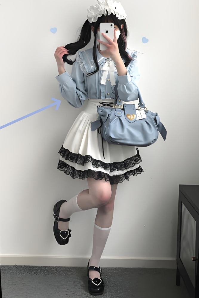 Kitty Bxllet Ruffled Kuro Long Sleeve Blouse Jirai Kei Fashion
