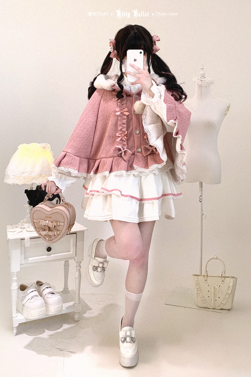 Kitty Bxllet Fluffy Sweetheart Hoodie Cape Jirai Kei Outfits