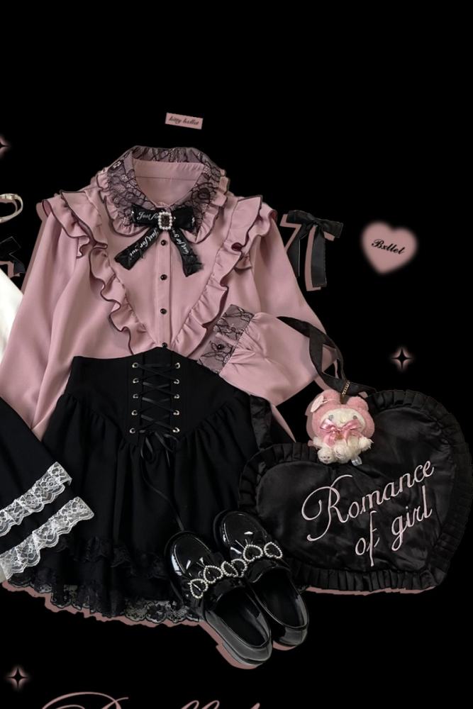 Kitty Bxllet Ruffled Kuro Long Sleeve Blouse Jirai Kei Fashion