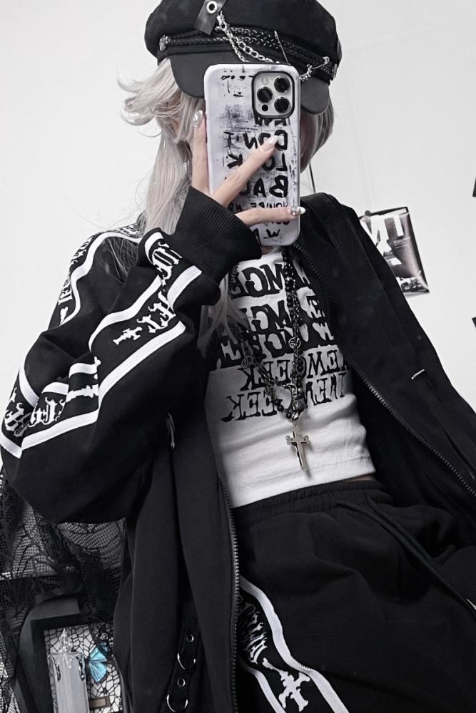 Tricuspid C Speeding Mirror Subculture Prints Sportswear Jirai Kei Outfits