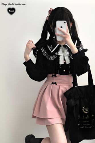 Kitty Bxllet Ruffled Kuro Long Sleeve Blouse Jirai Kei Fashion