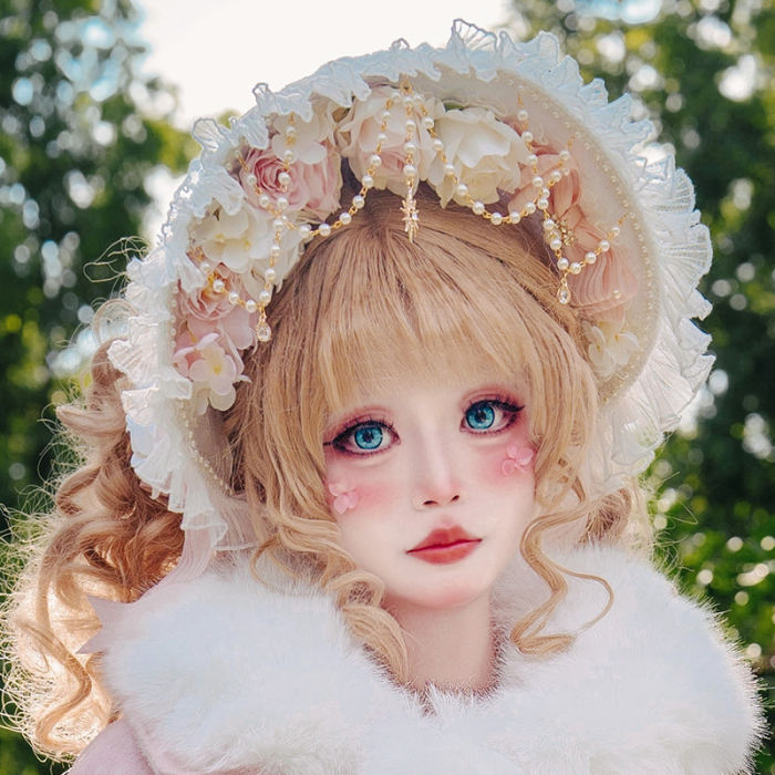 Cat Fairy Glass Phantom Green Plus Size Lolita Bonnet and Choker