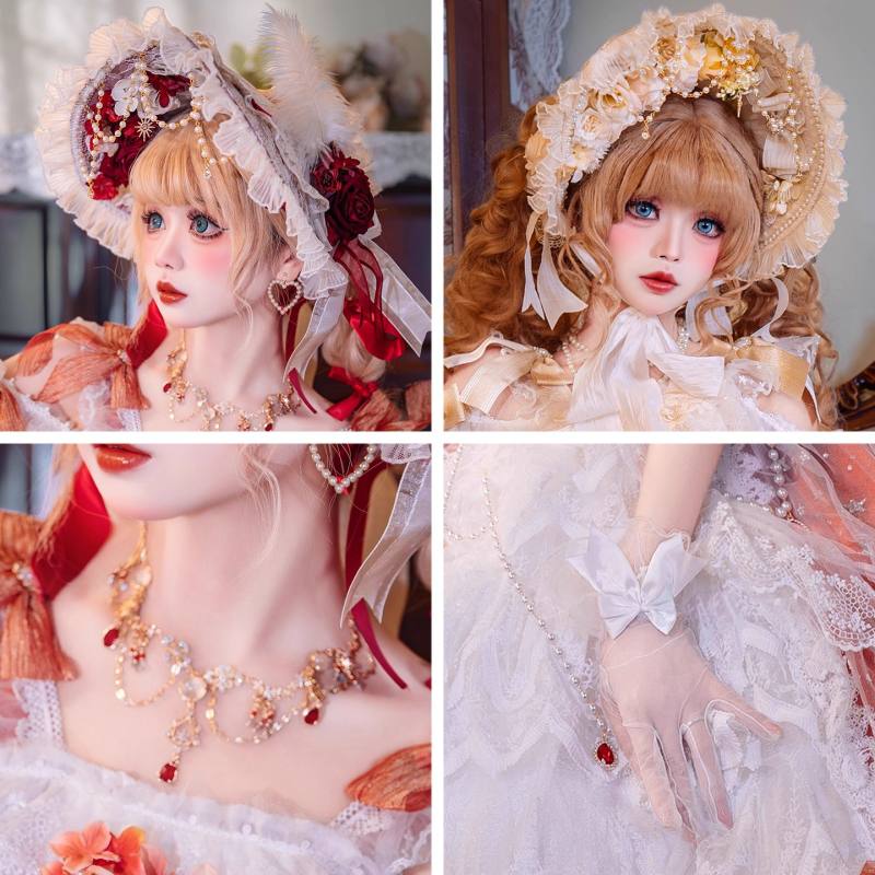 Cat Fairy Glass Phantom Green Plus Size Lolita Bonnet and Choker