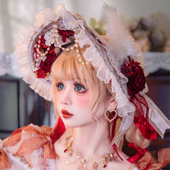 Cat Fairy Glass Phantom Green Plus Size Lolita Bonnet and Choker