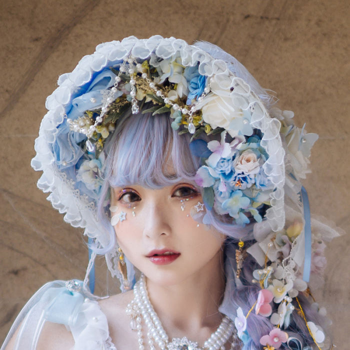 Cat Fairy Glass Phantom Green Plus Size Lolita Bonnet and Choker