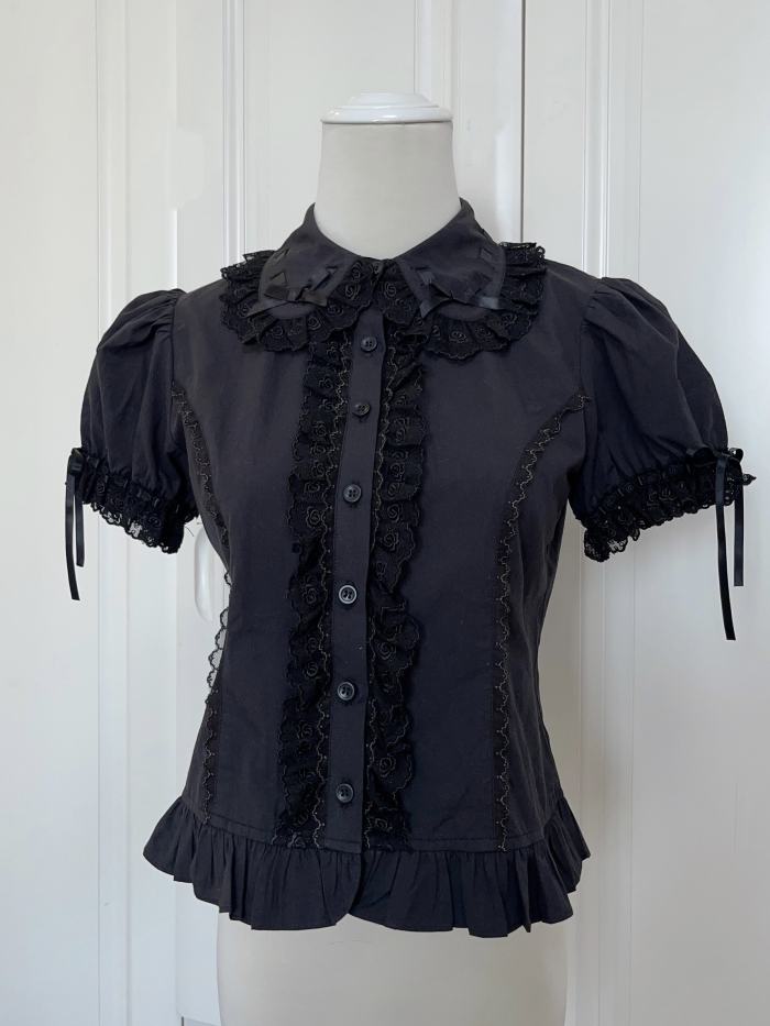 Retro Bow Lace White Short Sleeves Blouse