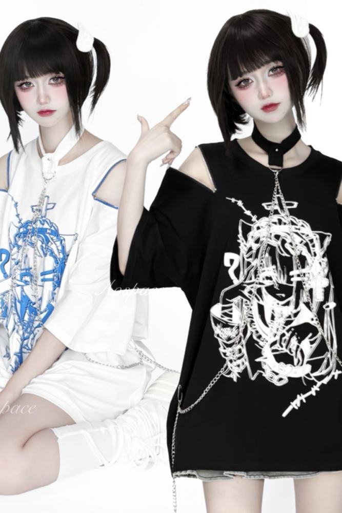 AO Space Printed Halter Neck T Shirt Jirai Kei Clothing