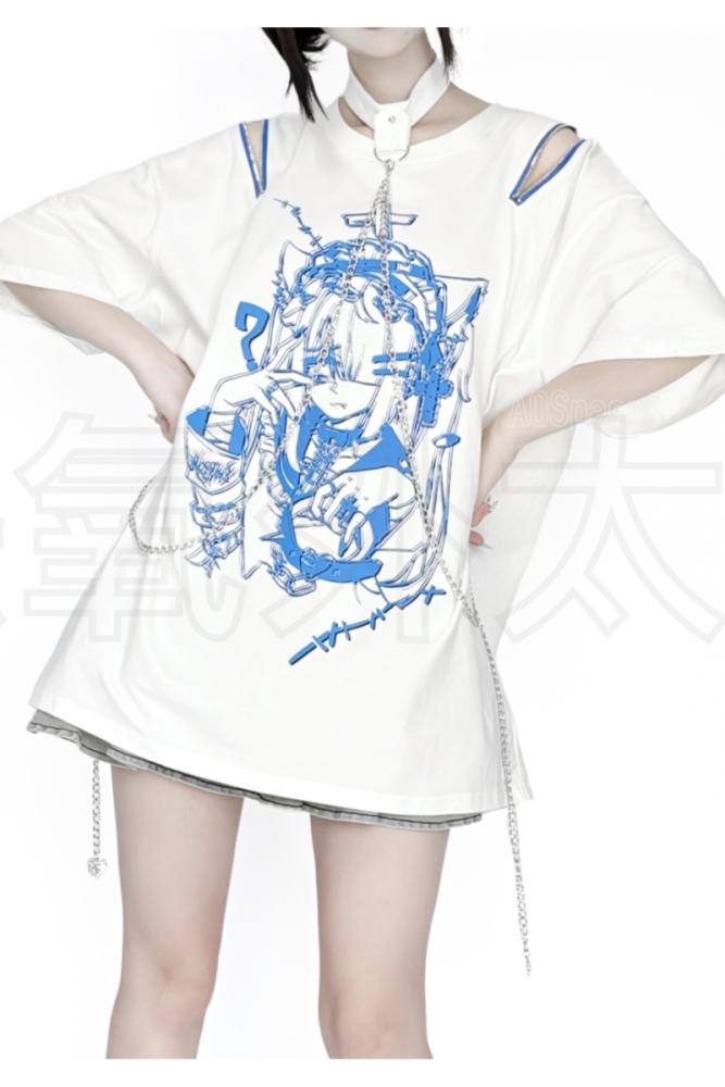 AO Space Printed Halter Neck T Shirt Jirai Kei Clothing